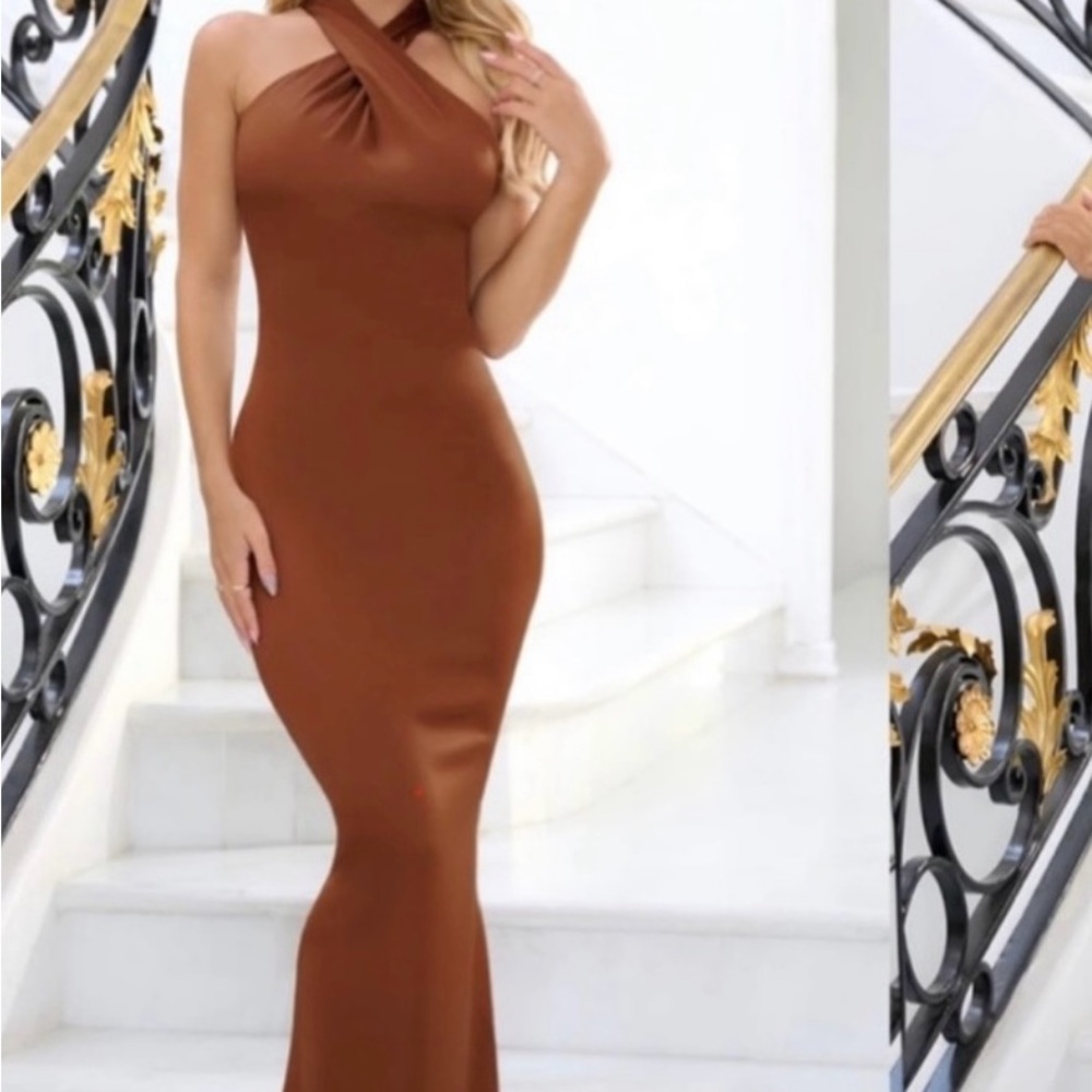 Club L London Chocolate One-Shoulder Dress